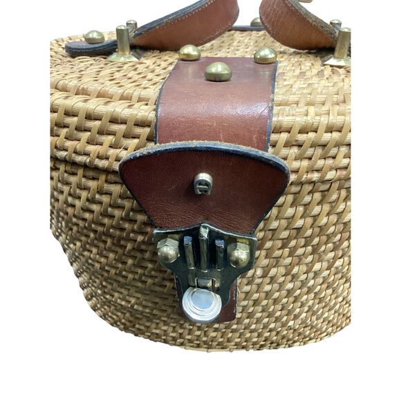 VTG Etienne Aigner Purse Women’s 1Size Wicker With Leather Trim & Studs Handmade - Picture 9 of 9